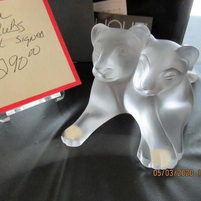 $290.00  LALIQUE LION CUBS WITH BOX,