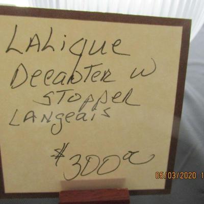 $300.00  LALIQUE DECANTER WITH STOPPER "LANGEAIS"