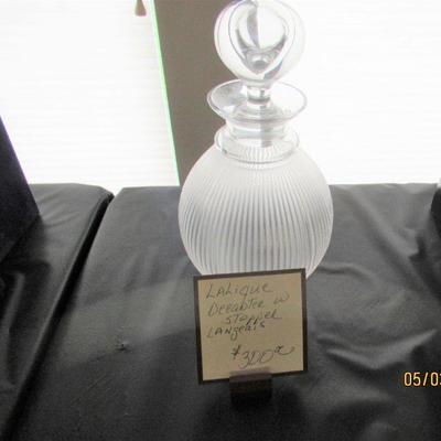 $300.00  LALIQUE DECANTER WITH STOPPER "LANGEAIS"