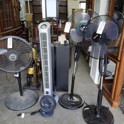 2336	
5 Floor Fans
Brands Include Amazonbasics, Lasko, and Blizzard. Floor Flans Measures Approx 54" and desk fan