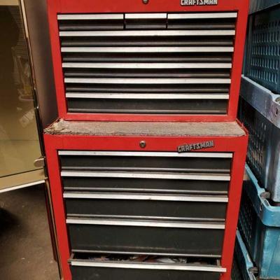 Craftsman Tool Boxes with Assorted Tools
top Box measures approx 26" x 12" x 19" Rolling box measures approx 27" x...