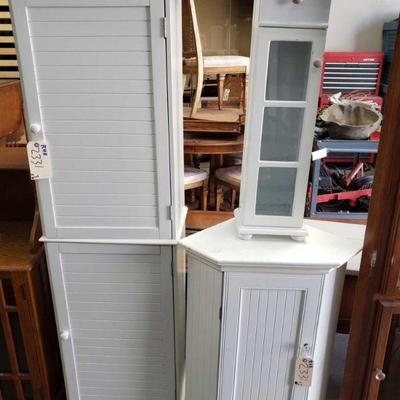 2331	
3 pc. Wooden Cabinets
Measurements Include 18"(L)Ã—65"(H)Ã—12"(W), 7.5"(L)Ã—33"(H)Ã—6.5"(W),...