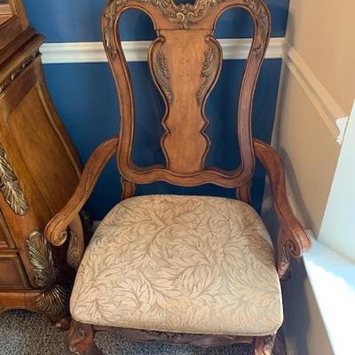 Lovely Maple Carved and Upholstered Seat Dining Chairs