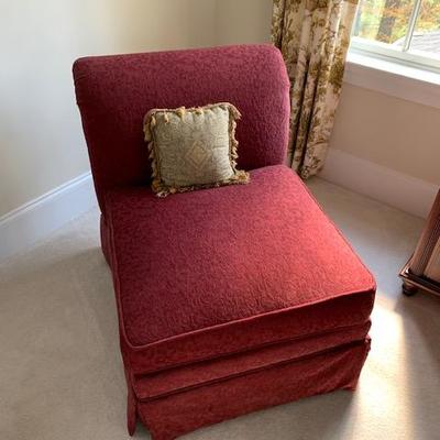 Pair of Merlot Upholstered Rolled Back Slipper Chairs $200 PR
