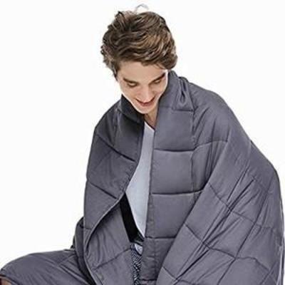 Cooling Weighted Blanket 15 lbs(60''x80'', Queen Size, Grey), Cooled Weighted Blanket for Adults, 100% Cotton Material with Glass Beads,