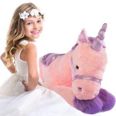 Glitzy 39Ã¢ Jumbo Plush Pink Unicorn Giant Stuffed Animal Toy with Big Fluffy Purple Fur, Large Cute Toy for Kids