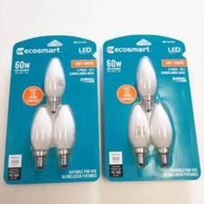 (2) 3 Pack EcoSmart 60-Watt Equivalent B11 Dimmable Energy Star Frosted Filament LED Light Bulb Soft White