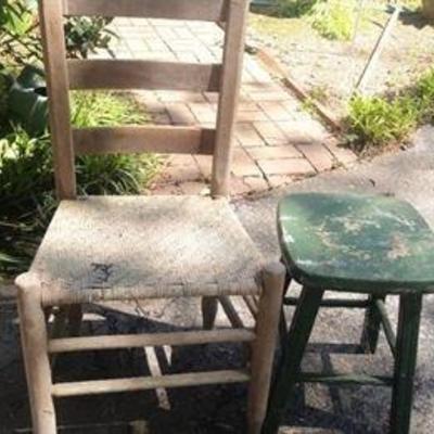 Vintage ladder back chair and stool $20 for both. 