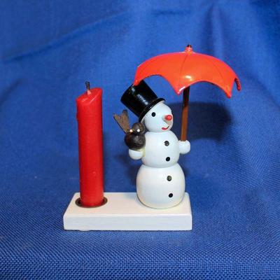 Lot 250: Vintage Wooden Snowman Candleholder;Umbrella is plastic  $20