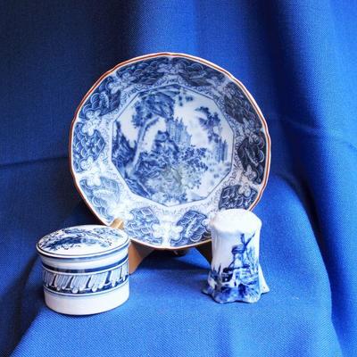 Lot 200: 3 Pc Blue and White including a Bavarian Shaker and a trinket box made in Portugal  $30
