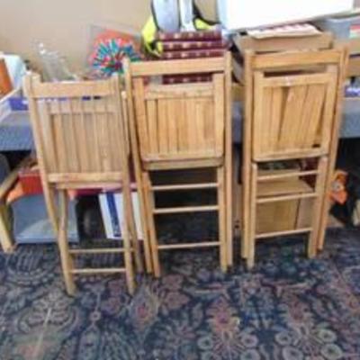 3 Vintage Wooden Foldable Wooden Chairs