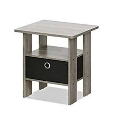 Furinno Living Room End Side Table with Drawer - French Oak Grey