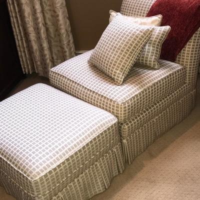 Custom Fabric in Gray tones sleeper chair w/ ottoman and pillows $200