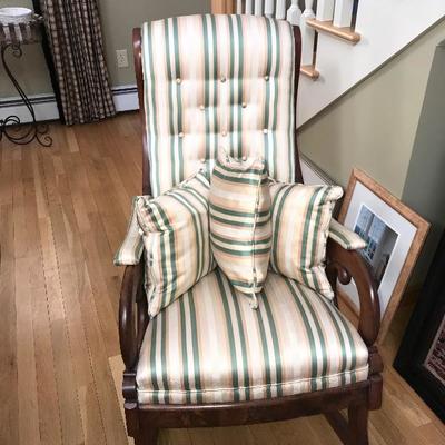 SOLD
Antique custom upholstered rocking chair $125