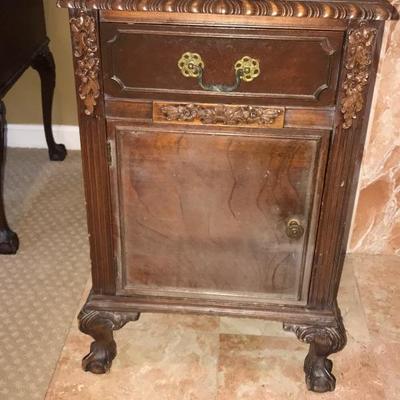 Antique Hand Carved Side Cabinet/End Table $85