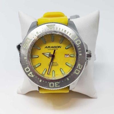 747	

Two Aragon Divemaster Watches
Includes silver Aragon watch with blue face, silver Aragon watch with yellow accents
 	 	 	 	 	 