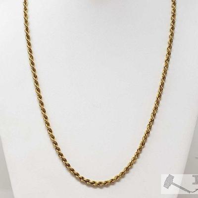 18k Gold Rope Chain, 17.9g Weighs Approx 17.9g, Measures Approx 24