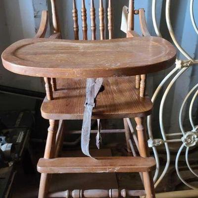 Vintage Rolling Wooden High Chair