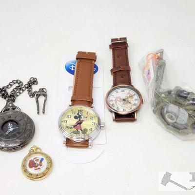 765	

Misc Watches and More!
Includes 1 Mickey Mouse watch, pocket watch, S-Shock watch, and more.
 	 	