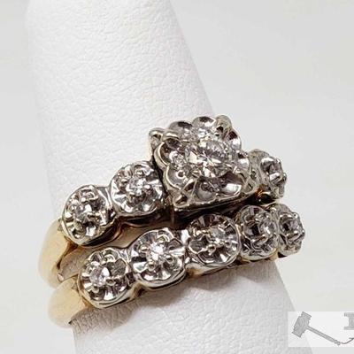 14k Gold Diamond Wedding Set, 4.8g This item is part of Riverside PA Auction Auction 2 of 2