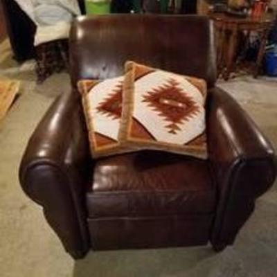 Leather Reclining Arm Chair and Throw Pillows