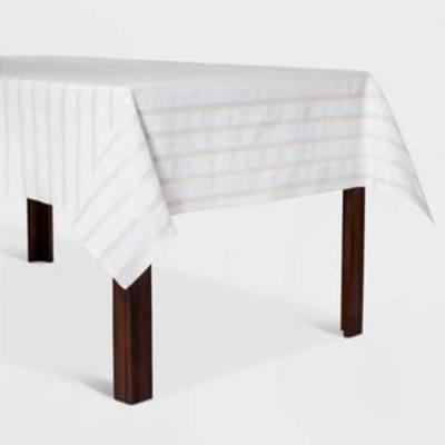 120x60 Metallic Stripe Tablecloth WhiteGold - Opalhouse, Gold White