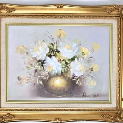 Gold framed Flower Oil paintings signed Irene Cox