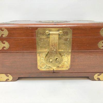 George Zee & Co. Asian wooden jewelry box w/gorgeous silk blue interior