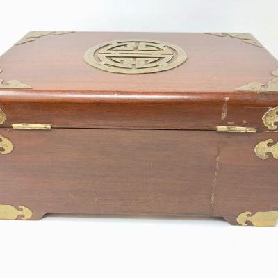 George Zee & Co. Asian wooden jewelry box w/gorgeous silk blue interior