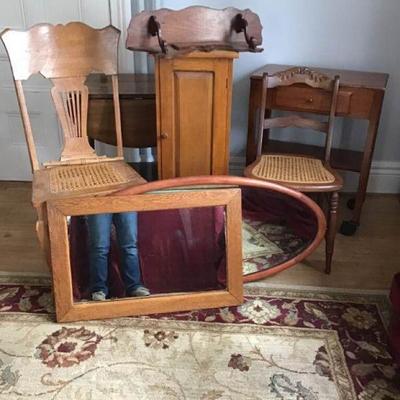 Antique Chairs, Mirrors, Tea Cart