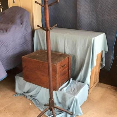 Primitive Wood Chest & Coat Rack