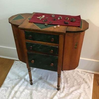 Vintage Buttons, Sewing Cabinet & Notions