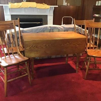 Oak Drop Leaf Table & Four Chairs