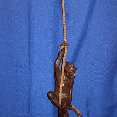 Lot 351: Very Large Carving of Mountain Climber Carrying Lamp  Signed by carver. The Climber without the Rope measures 26