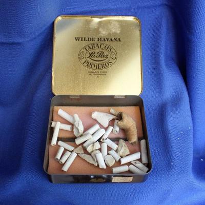 Lot 347: Tin of Colonial Clay Pipe Parts $15