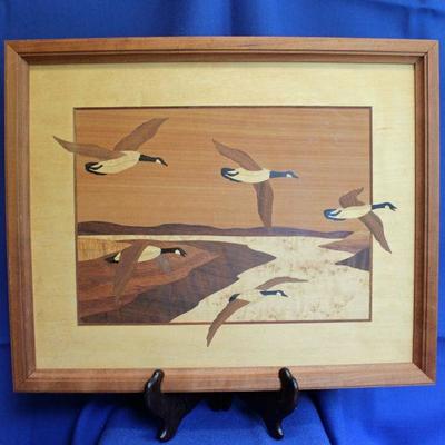 Lot 349: Mid Century Marquetry of Gees in Flight  16 x 13  $40