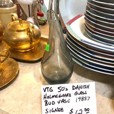 Vintage 50's Danish Holmegaard Glass Bud Vase (19859, Signed)