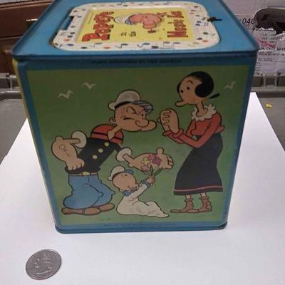 https://www.ebay.com/itm/114223714340	BU3017 VINTAGE 1950s POPEYE IN THE MUSIC BOX METAL TOY $30.00 MADE IN USA BY MATTEL .NEEDS REPAIR 5...