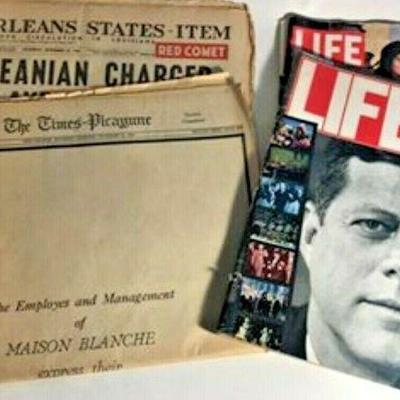 https://www.ebay.com/itm/124186185987	GB043: JOHN F KENNEDY 1963 NEW ORLEANS NEWSPAPERS & 1963/1983 LIFE MAGAZINE 	 $40 	Buy-IT-Now
