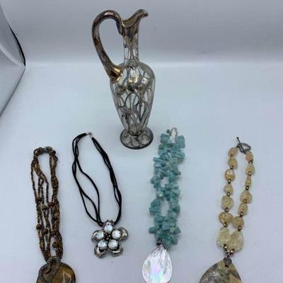 Sterling and Stone Necklaces and Art Nouveau Vase