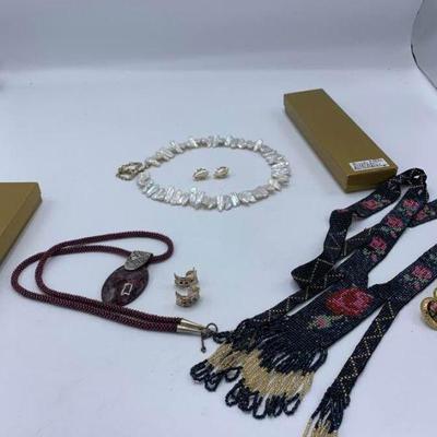 Garnet, Biwa Pearl, and Beaded Necklaces