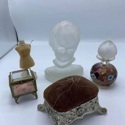 Jewelry Box, Perfume Bottle Pin Cushion