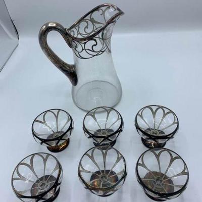 Silver Overlay Pitcher and Glassware