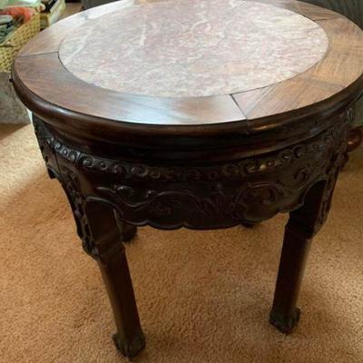 Marble Top Carved Wood Table