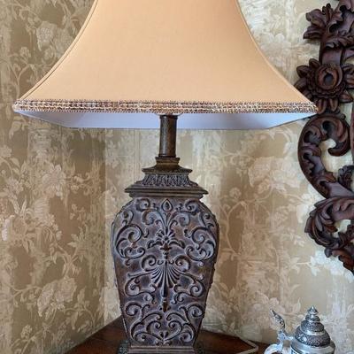$65. Resin lamp with pagoda style shade .
