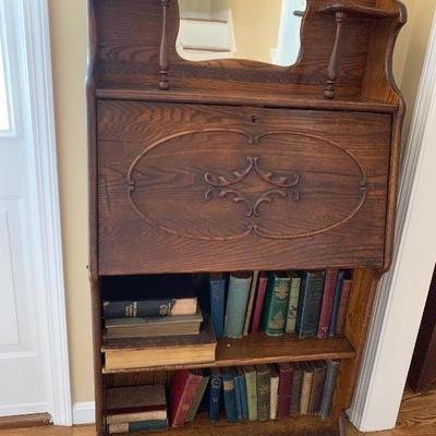 $295. Antique Oak Secretary Desk ,, Antique Books Sold Separately 59 T X 30 W X 11 1/2 D..