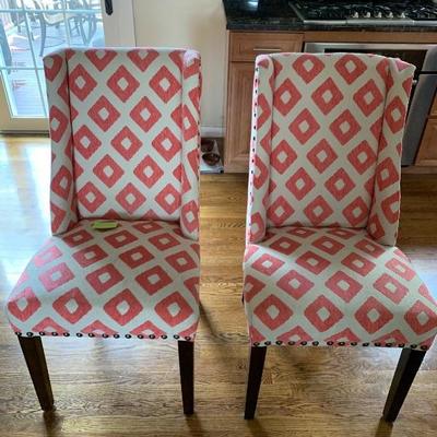 Wing Back side Chairs - 85$ each or 150$ for the pair Linen White & Peachy Pink colors -Seats are 17
