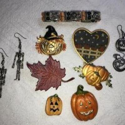 J# 51 Halloween /Fall Jewelry bracelet, earrings & pins $30 