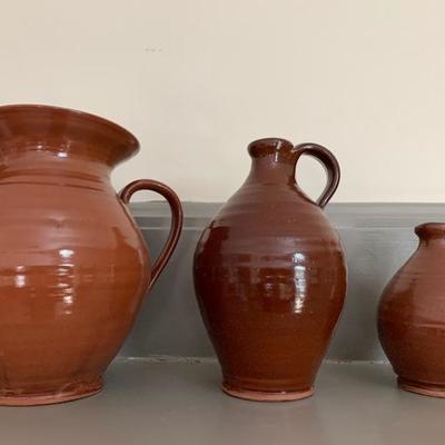 Seraph Red ware Pottery Lg pitcher $95 -Med. Jug $65 Sm. jug $ 45 