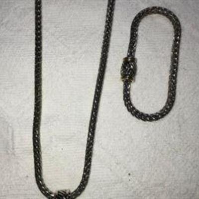 J#13 Silvertone rope chain - 2 piece set with smoky quartz pendant ( same as bracelet ). $35